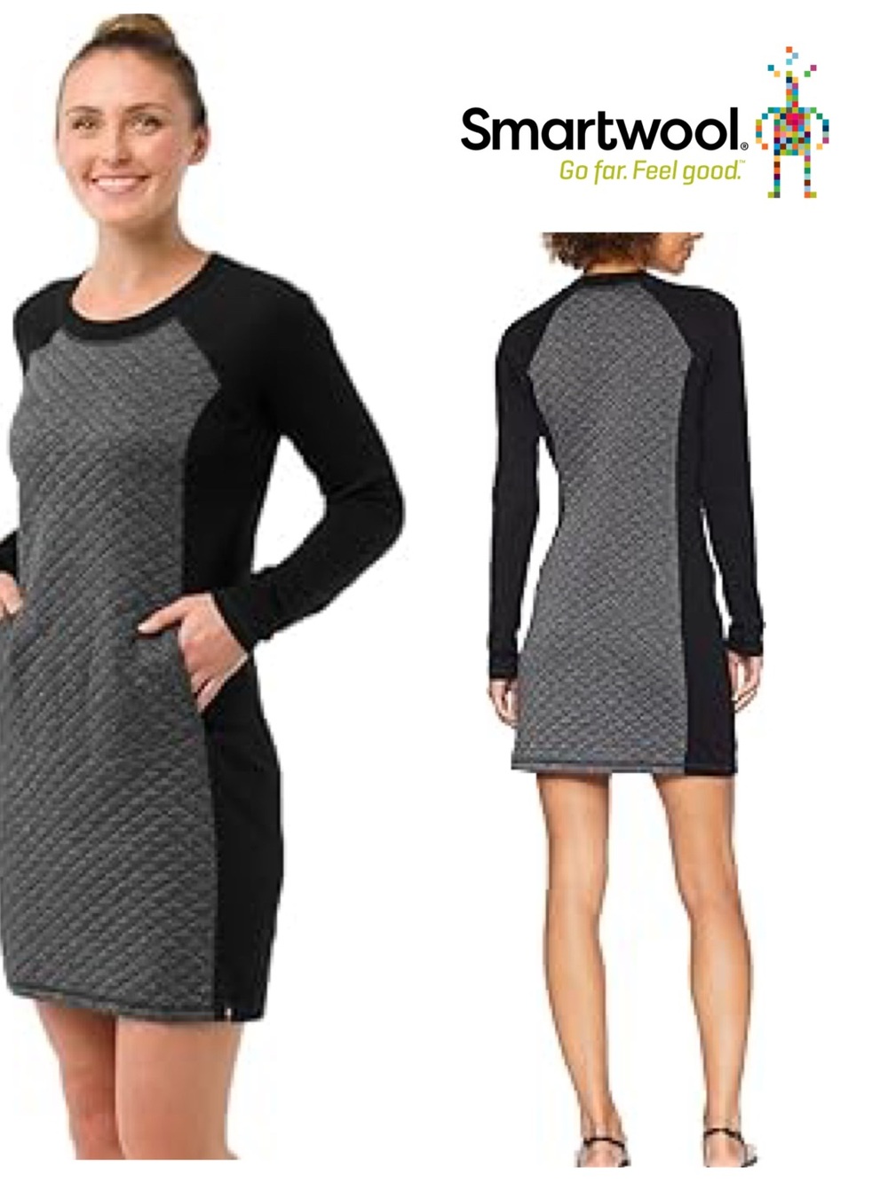 Smartwool Long-Sleeve Quilted Panel Dress - Gray & Black